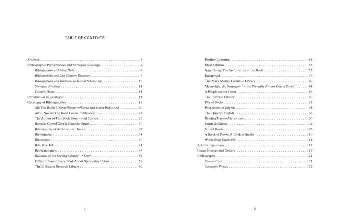 table of contents