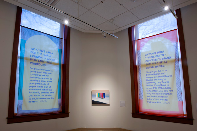 colorful  window shade with text